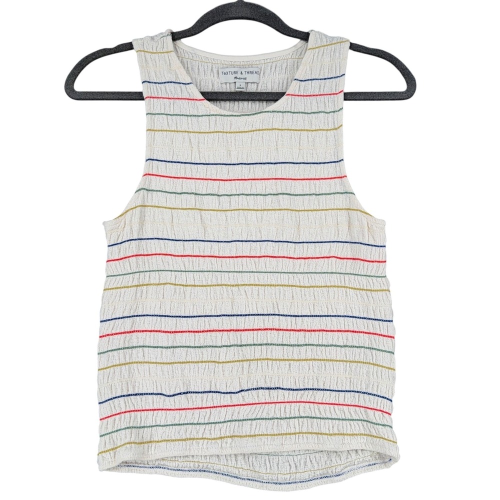 Texture Thread Madewell Striped Smocked Tank Top White Red Blue Green‎ Women's S